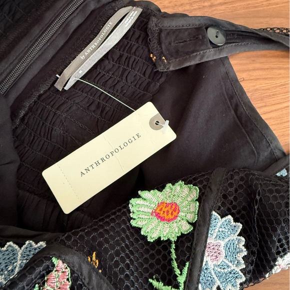 By Anthropologie Black Sheer Floral Embroidered in Florals Mesh Maxi Dress, M - Picture 7 of 15